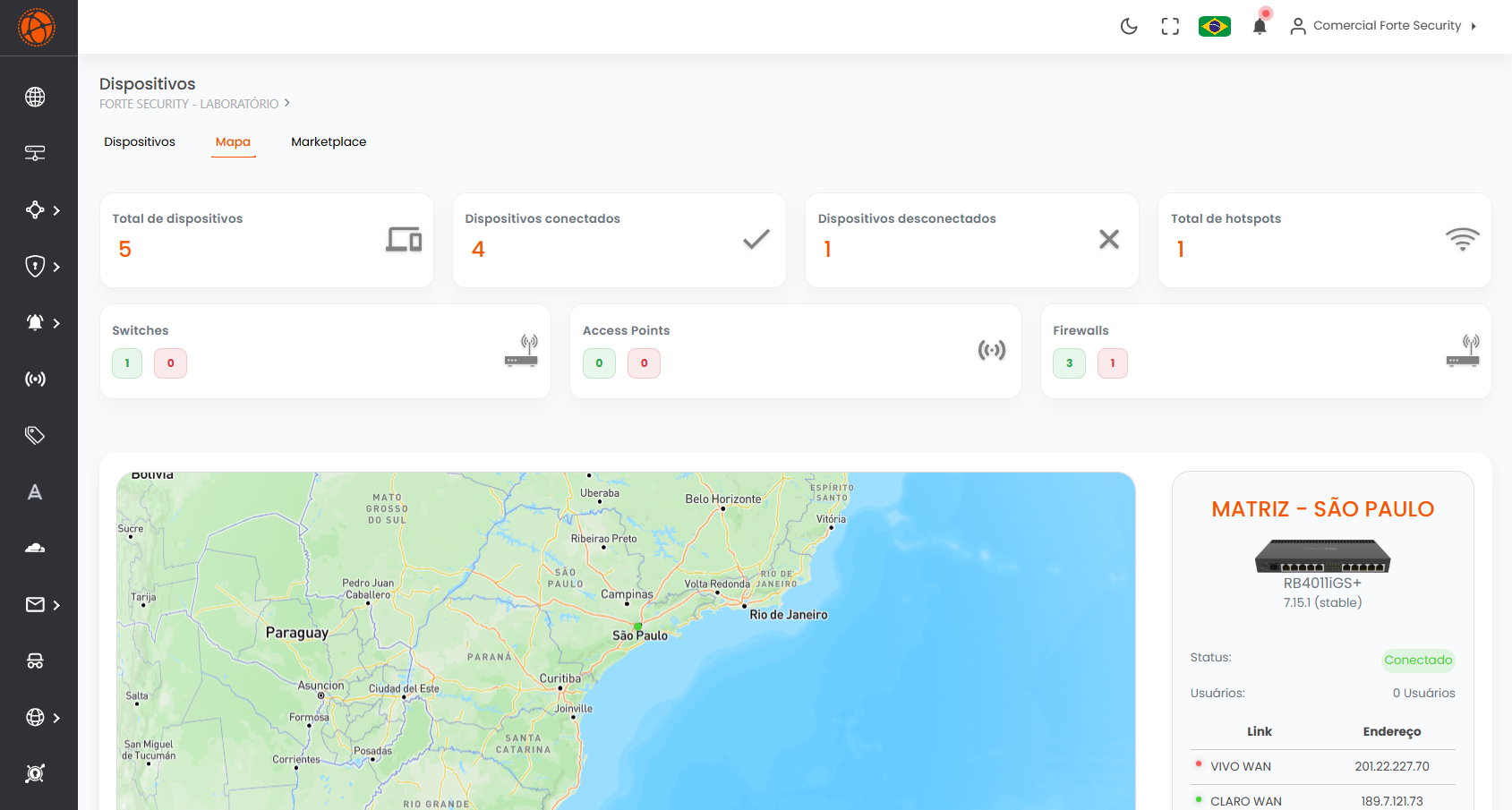 Interface de gerenciamento centralizado do firewall Eskaller